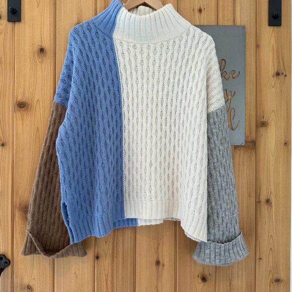 Eleven Six Size Medium/Large Knit Mock Neck Celia Color Block Sweater - Picture 3 of 11